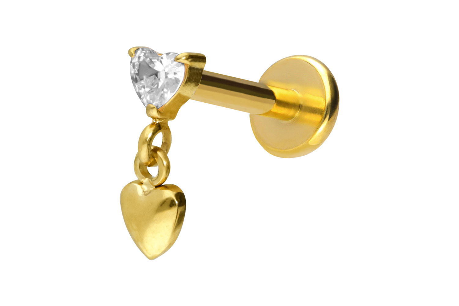 Titan Labret Piercing mit Push Fit 2 HERZEN